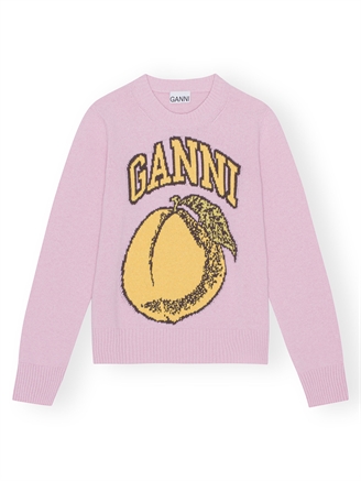 Ganni K1904 Graphic O-neck Pullover Peach Coral Blush