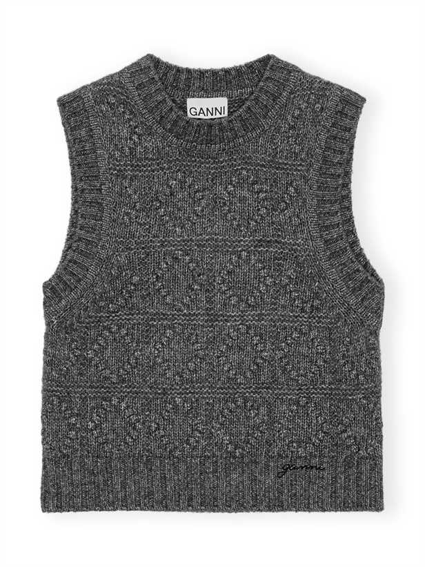 Ganni K2339 Wool Cotton Bubble Vest Phantom