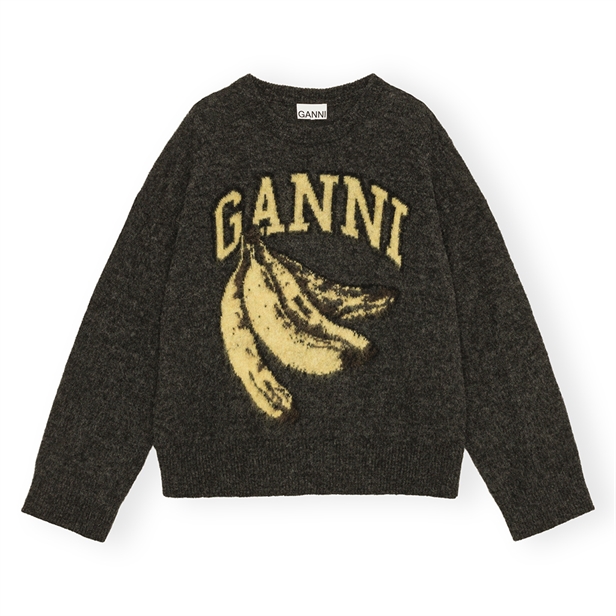 Ganni K2516 Fine Brushed Alpaca Banana Oversized O-neck Phantom
