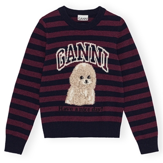 Ganni K2567 Graphic Wool Mix Poodle Stripe Crewneck Multicolour