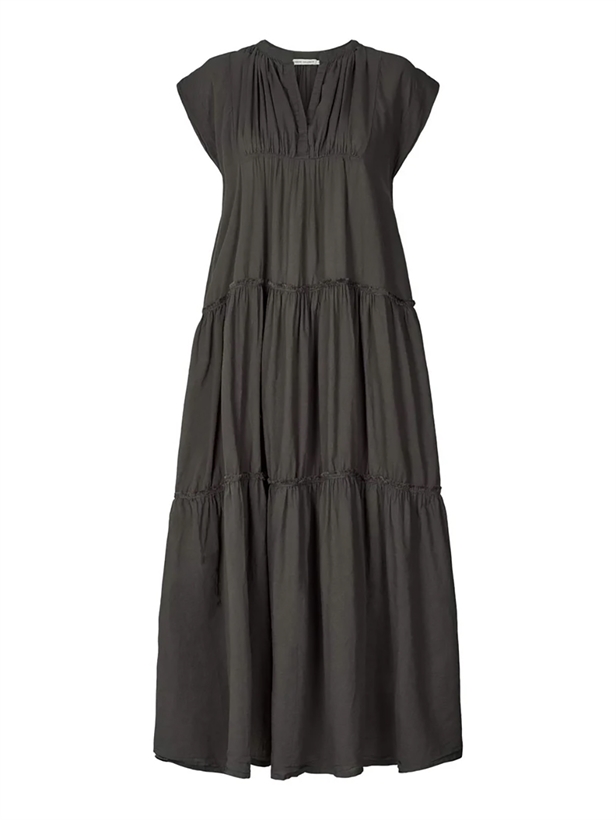 Rabens Saloner Lorita Cotton Tiered Long Dress Dark Slate