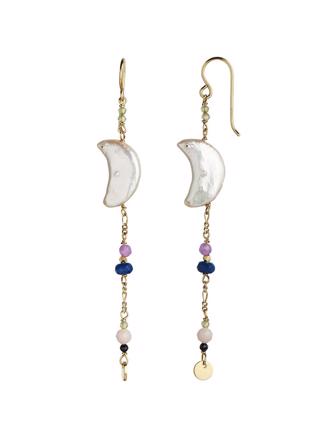 Midnight Moon Pearl Earring Gold with Gemstone Long