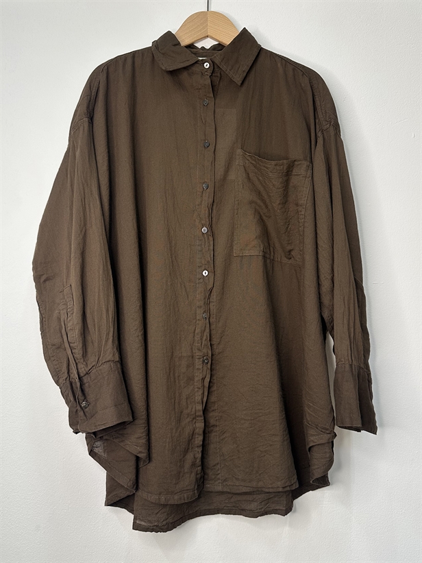Rabens Saloner Noah Cotton Oversized Shirt Dark Brown