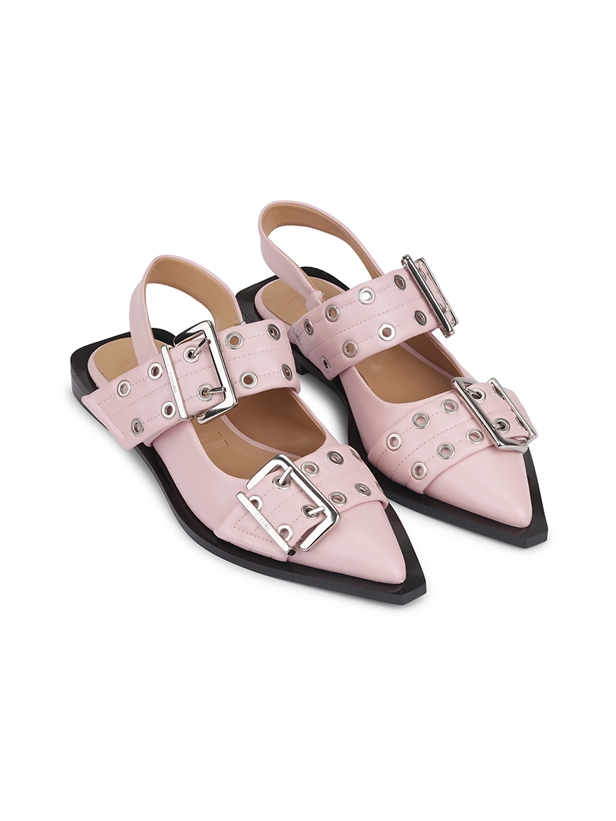 Ganni S2488 Feminine Buckle Ballerina Chalk Pink