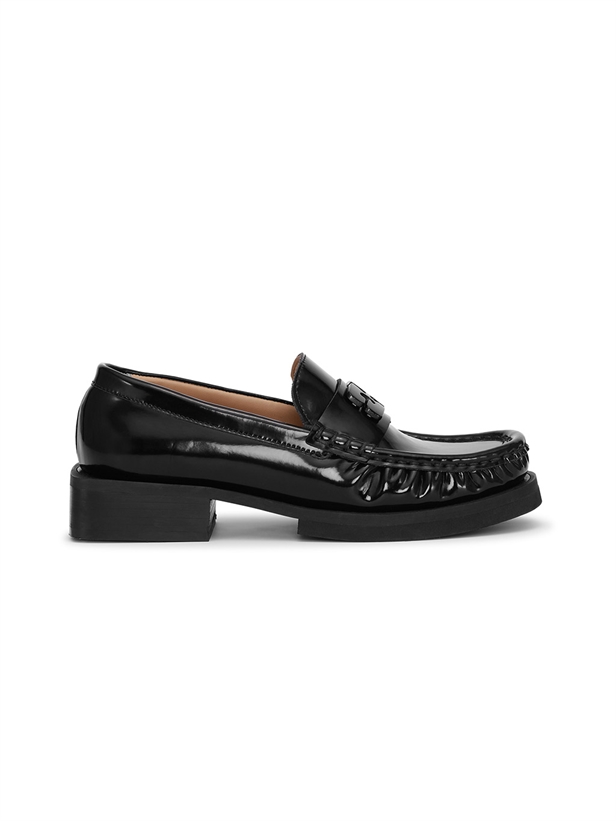 Ganni S2635 Butterfly Logo Moccasin Patent Black