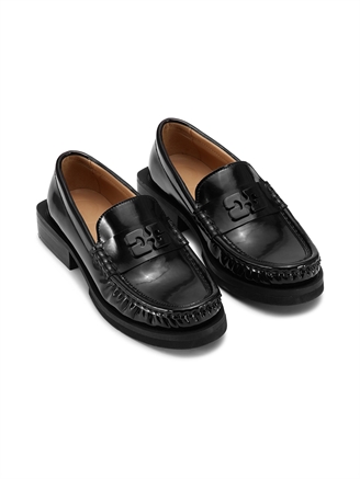 Ganni S2635 Butterfly Logo Moccasin Patent Black