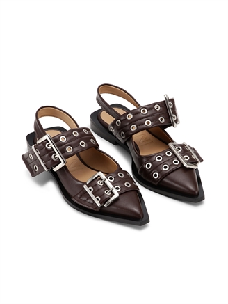 Ganni S2669 Feminine Buckle Ballerina Chocolate Fondant