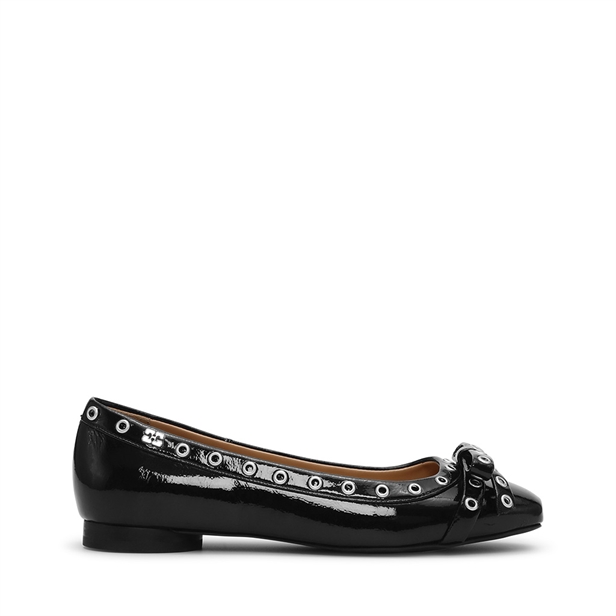 Ganni S2755 Eyelets Bow Ballerina Naplack Black