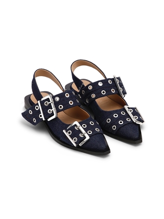 Ganni S2797 Feminine Buckle Ballerina Denim