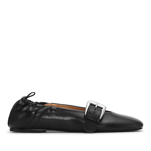 Ganni S3117 Butterfly Strap Ballerina Crinkle Oleatex Black