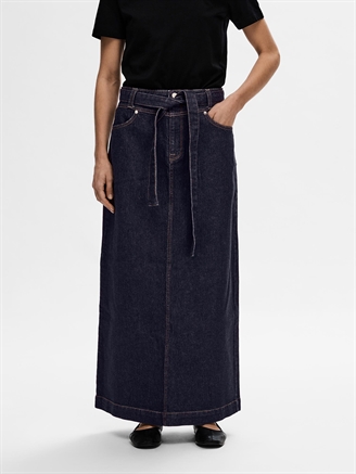 Selected Femme SlfLea MW Ankle Denim Skirt Dark Blue Denim