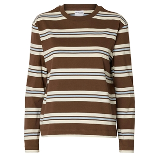 Selected Femme SlfBoxy-Luma LS O-Neck Tee Chestnut/Egret