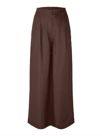 Selected Femme SlfLyra HW Wide Linen Blend Pant Chestnut