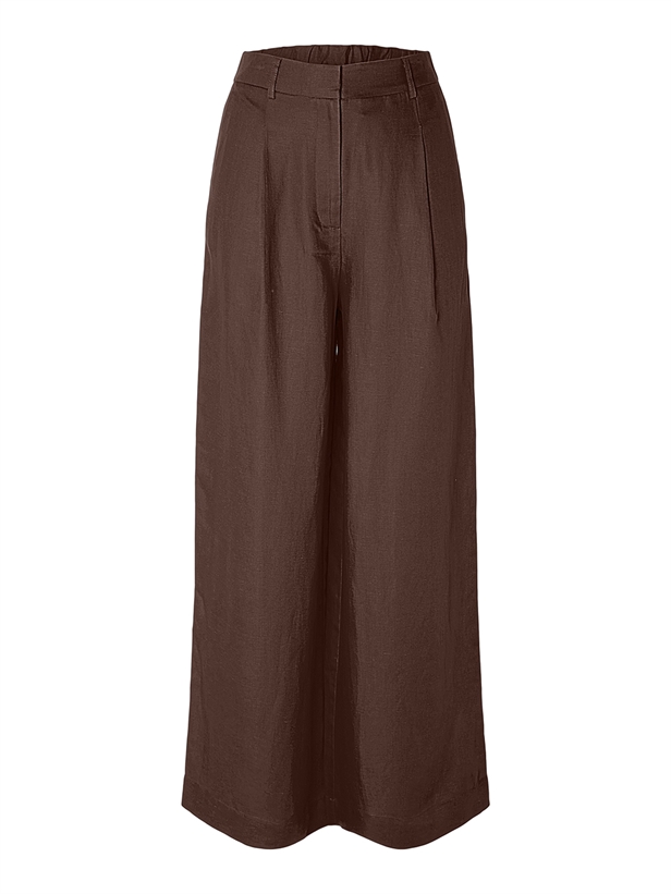 Selected Femme SlfLyra HW Wide Linen Blend Pant Chestnut