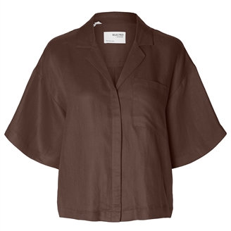 Selected Femme SlfLyra 2/4 Boxy Linen Blend Shirt Chestnut