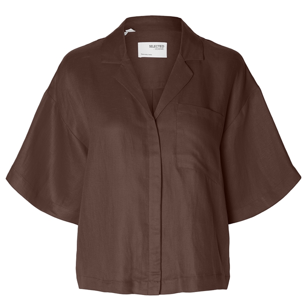 Selected Femme SlfLyra 2/4 Boxy Linen Blend Shirt Chestnut
