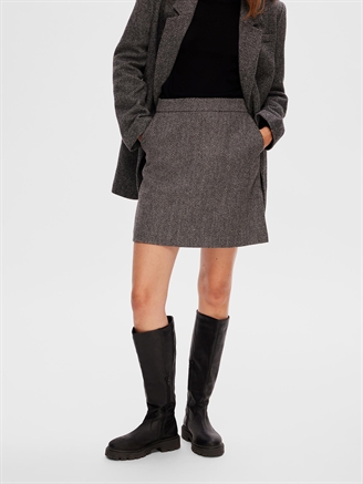 Selected Femme SlfHera-Ula HW Mini Wool Skirt Dark Grey Melange