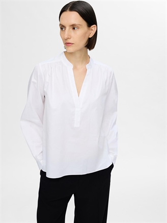 Selected Femme SlfMira LS V-Neck Top Bright White