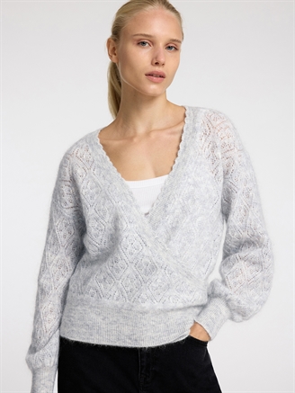 Selected Femme SlfJuliet LS Wrap V-Neck Knit Light Grey Melange