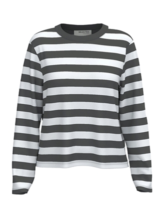 Selected Femme SlfEssential LS Striped Boxy Tee Volcanic Ash