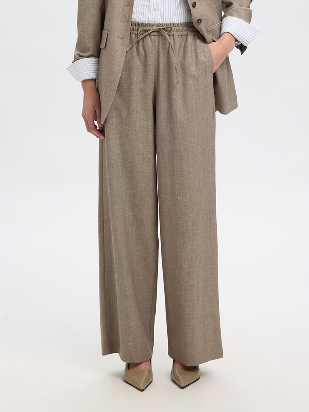Selected Femme SlfMelli HW Extra Wide Pant Oatmeal