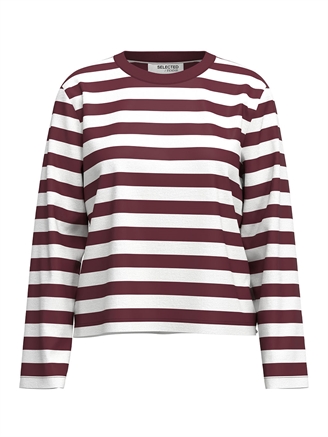 Selected Femme SlfEssential LS Striped Boxy Tee Zinfandel