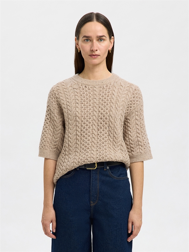 Selected Femme SlfNelly 2/4 KNIT O-Neck Birch/Melange