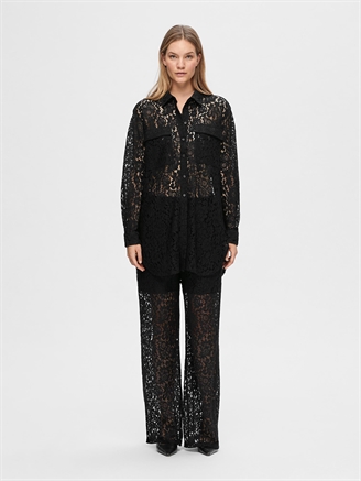 Selected Femme SlfColette LS Long Lace Shirt Black