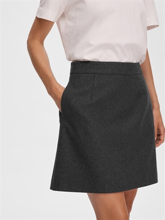 Selected Femme SlfMercy-Ula HW Mini Wool Skirt Dark Grey Mel.