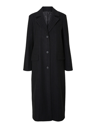 Selected Femme SlfAlma Long Wool Coat Pinstripe Black