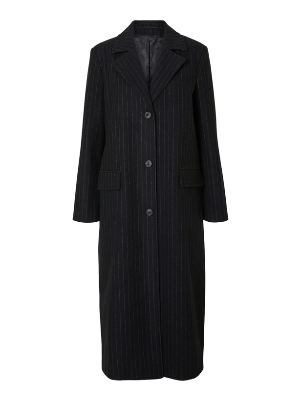 Selected Femme SlfAlma Long Wool Coat Pinstripe Black