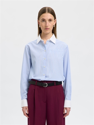 Selected Femme SlfIlina Relaxed Contrast LS Shirt Cashmere Blue