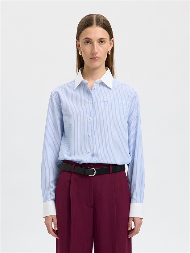 Selected Femme SlfIlina Relaxed Contrast LS Shirt Cashmere Blue