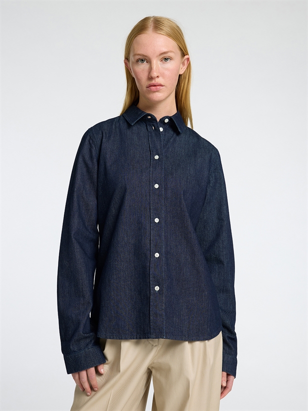 Selected Femme SlfBea Noa LS Fitted Denim Shirt Dark Blue Denim