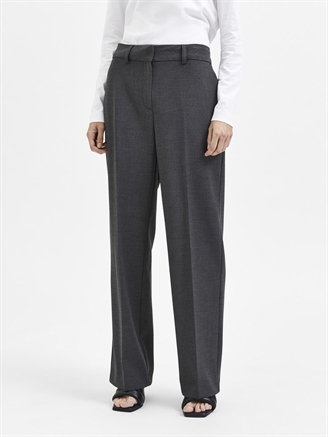 Selected Femme SlfRita MW Wide Pant Dark Grey Melange