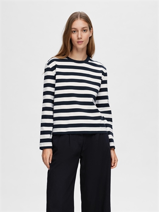 Selected Femme SlfEssential LS Striped Boxy Tee Dark Sapphire