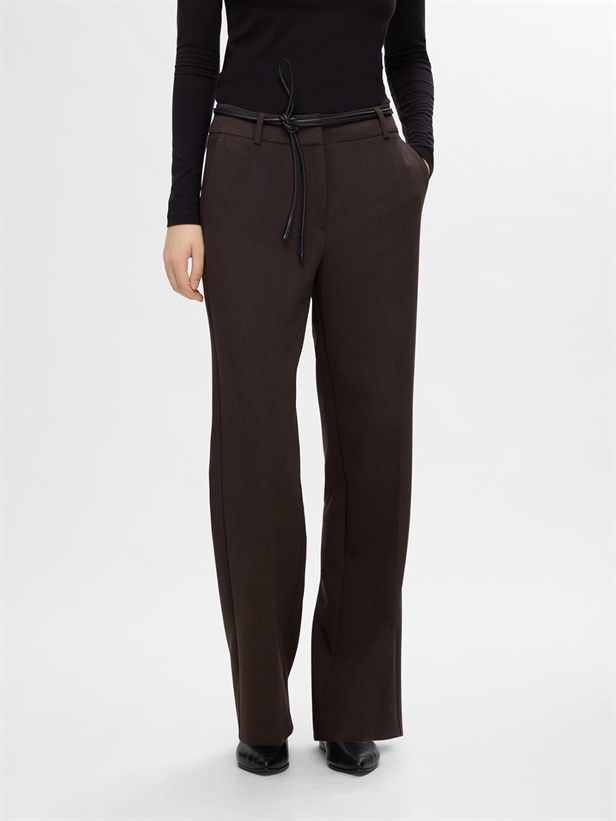 Selected Femme SlfRita MW Wide Pant Melange Coffee Bean