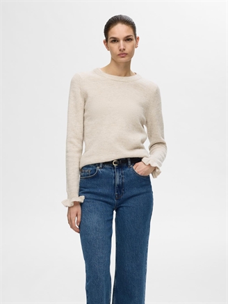 Selected Femme SlfLulu Ls Knit Frill Cuff O-Neck Birch