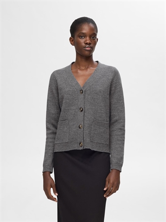 Selected Femme SlfAna LS Knit Wool Cardigan Medium Grey Melange