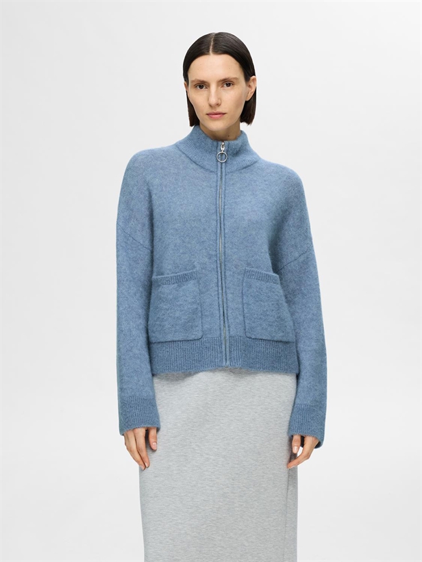 Selected Femme SlfSia Ras LS Knit Zipper Cardigan Endless Sky