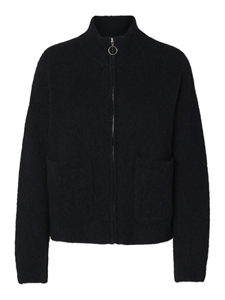 Selected Femme SlfSia Ras LS Knit Zipper Cardigan Black