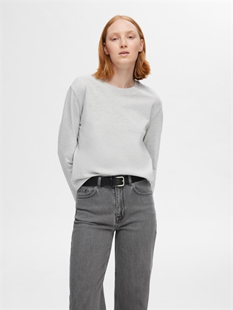 Selected Femme SlfEssential LS Boxy Tee Light Grey Melange