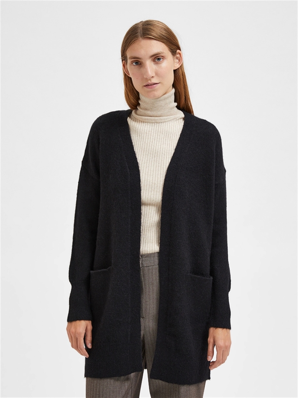 Selected Femme SlfLulu New LS Knit Long Cardigan Black