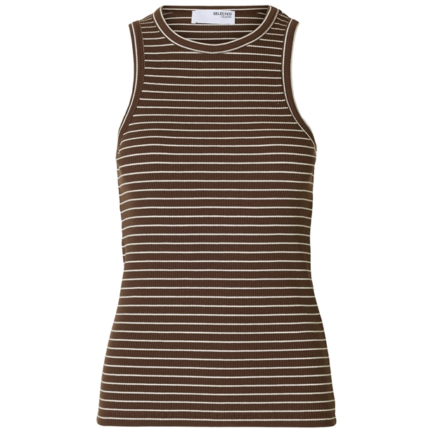 Selected Femme SlfAnna O-neck Striped Tank Top Chestnut/Snow White