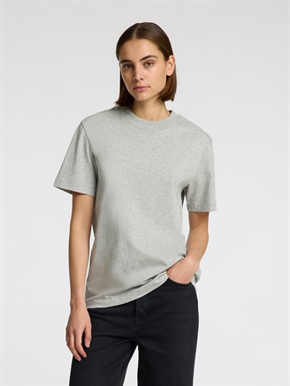 Selected Femme SlfRelax Colwoman SS Mock Neck Tee Light Grey Melange