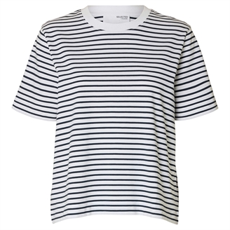 Selected Femme SlfEssential SS Striped Boxy Tee Dark Sapphire/Bright White