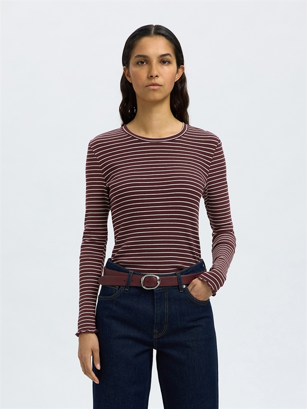 Selected Femme SlfAnna LS Crew Neck Tee Stripe Fig