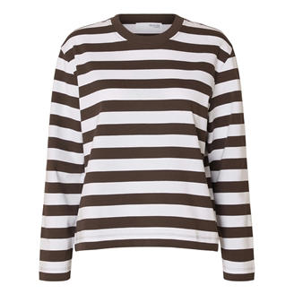 Selected Femme SlfEssential LS Striped Boxy Tee Delicioco/Bright White