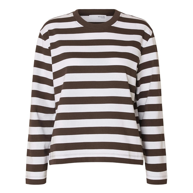 Selected Femme SlfEssential LS Striped Boxy Tee Delicioco/Bright White