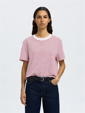 Selected Femme SlfEssential SS Striped Boxy Tee Equestrian Red